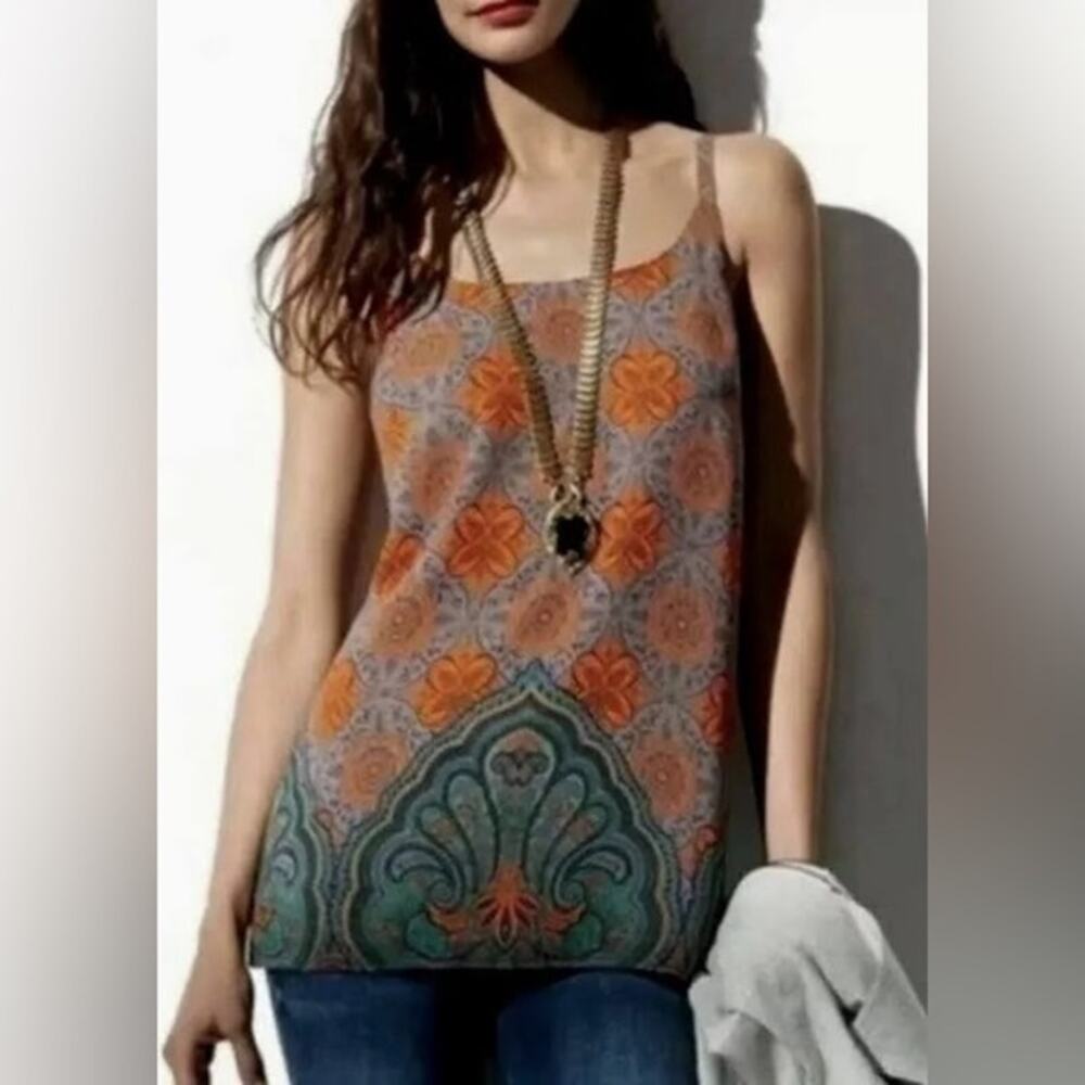 CAbi Orange & Purple Patterned Arabesque Boho Tank Top Style 3082 Women's M